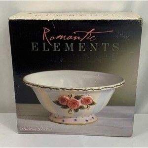 Romantic Elements Rose Motif Salad Bowl 4 1/4"H x 9 1/4"D